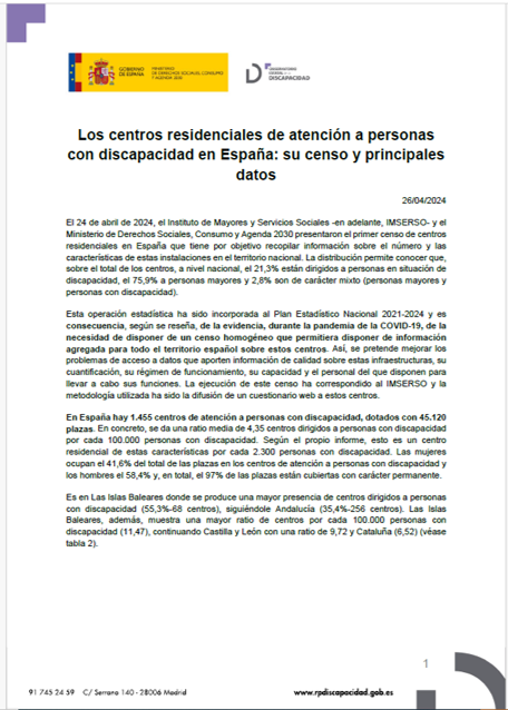 Los centros residenciales de atención a personas con discapacidad en España: su censo y principales datos