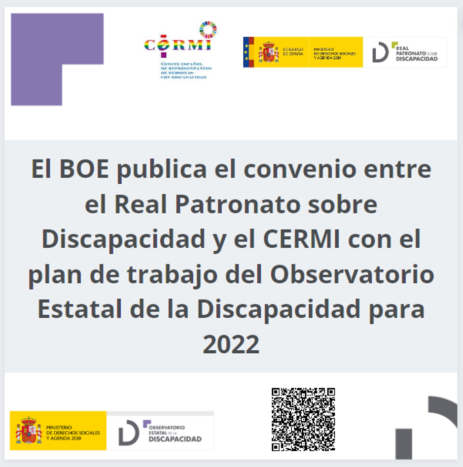 El BOE publica el convenio entre el Real Patronato sobre Discapacidad y el CERMI con el plan de trabajo del Observatorio Estatal de la Discapacidad para 2012